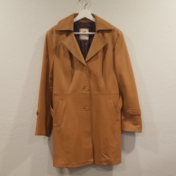 Women Size 10 Italy Genuine Leather Brown Coat